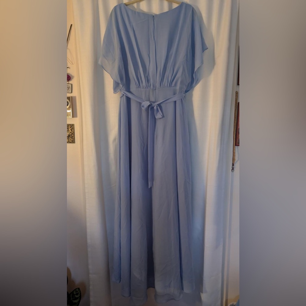 JJ House Powder Blue A Line Flutter Sleeve Dress Size 16 Wrap Skirt